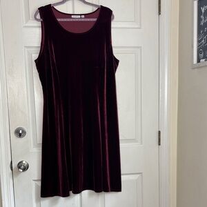 Susan Graver Burgundy Wine Velvet Velour Sleeveless Sheath Dress Size XL